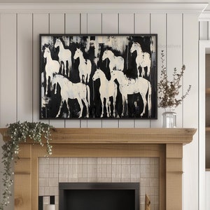 Neutral Vintage Herd of Horses Art Print, Modern Farmhouse Abstract Horse Printable, Horse Wall Art Gift for Cowboy, Digital Download AH06