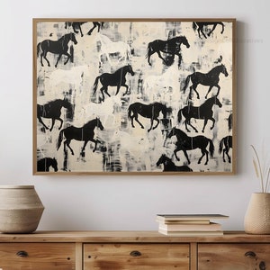 Neutral Abstract Horse Art Print Gift for Cowboy, Modern Farmhouse Abstract Horse Herd Printable, Animal Wall Art Digital Download AH07