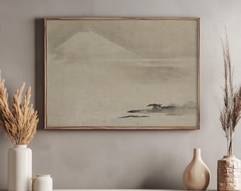 Mount Fuji Zen-landschap afdrukbaar, Japandi kunst aan de muur afdrukbaar, Wabisabi-decor, Japanse minimalistische inktkunstprint voor meditatie LA05