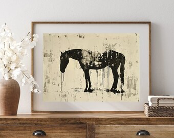 Abstracte portretafdruk paard | Vintage print | Rustiek boerderijdecor |  Industrieel modern wanddecor | Digitale download AH03