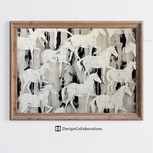 Wabi Sabi Abstract Herd of Horses Art Print, Abstract Horse Herd Printable for Horse Lovers, Horse Animal Wall Art, Digital Download AH08