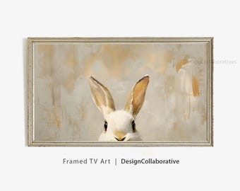 Vintage paashaas tv-kunst, konijn lente schoorsteenmantel decor ingelijste tv-kunst, gedempte konijnenoren schilderij Cottagecore mantel decor, Samsung tv-kunst