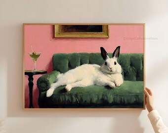 Vintage Martini Bunny Art Print, Retro Bar Decor (Digital Download)  DL31