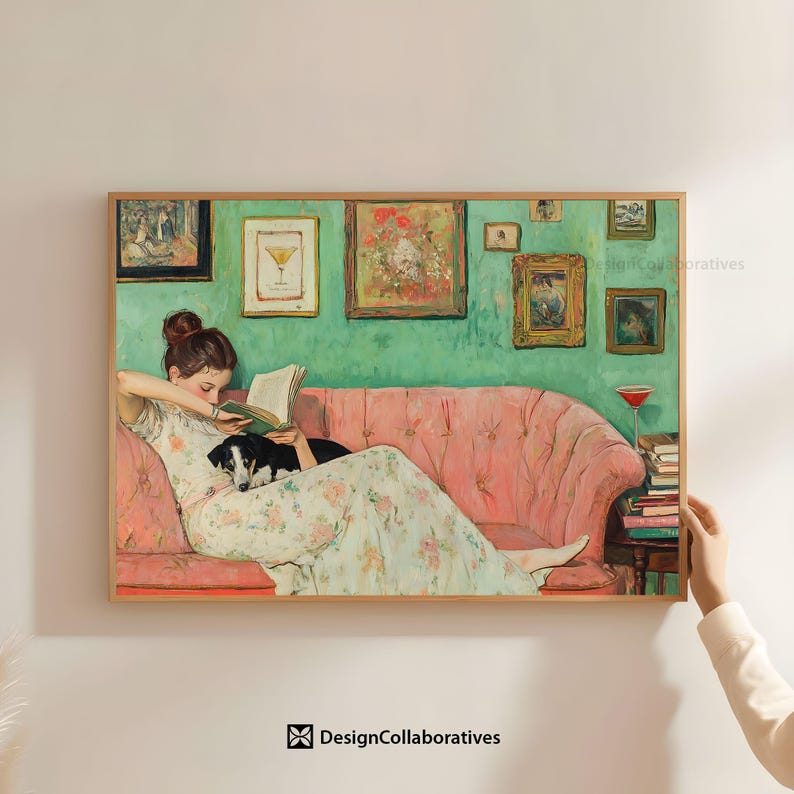 Vintage Lady and Dog Wall Art, Whimsical Fine Art Portrait, Whimsical ...