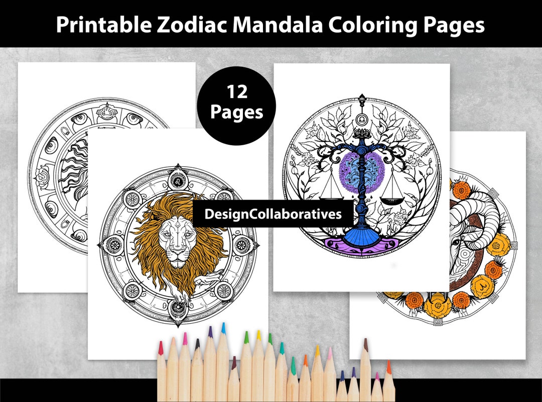 Zodiac Mandala Patterns Coloring Pages Astrology PNG Coloring Tarot ...