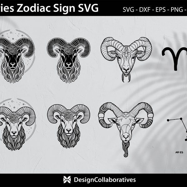 Aries Zodiac Sign Svg | Astrology Graphic Svg | Aries Symbol Svg | Cut Files Silhouette | T Shirt Design Svg | Vector, Eps, Dxf, Png, Ai