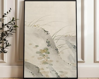 Japanse zenlandschapsprint, Wabisabi-decor afdrukbaar, kalm neutraal meditatiedecor, Japandi natuurlijke Lofi kalmer lente kunst aan de muur, LA01