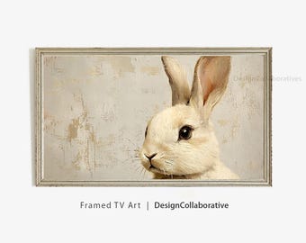 Vintage paashaas tv-kunst, konijnenmantel decor ingelijste tv-kunst, gedempte lente dieren schilderij Cottagecore mantel decor, Samsung tv-kunst