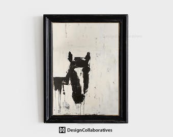 Silly Horse Abstract Portrait Print, Vintage Farmhouse Wall Print, Large Size Horse Printable Wall Art, Digital Download AH11