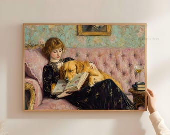 犬と女性のアートプリント 美術品・アンティーク・コレクション 犬と女性のアートプリント