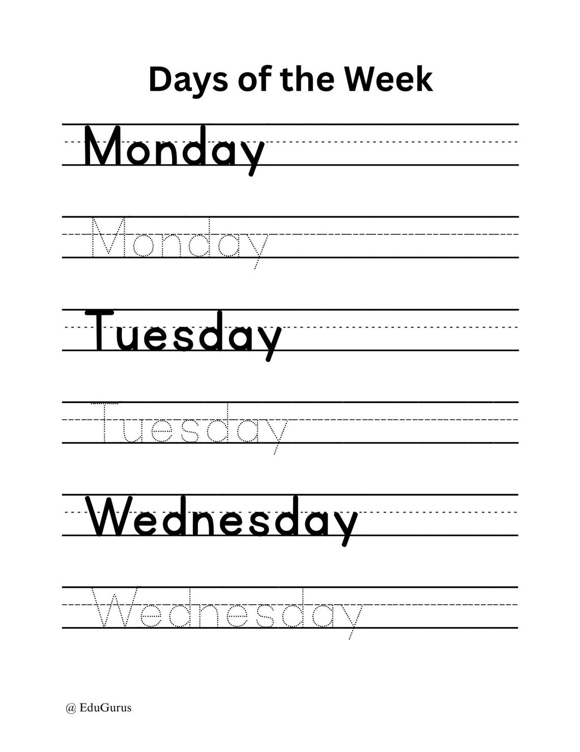 Weekend/week Names Pdf Days of the Week Names Writing Practice: Montessori-inspired Worksheets ...