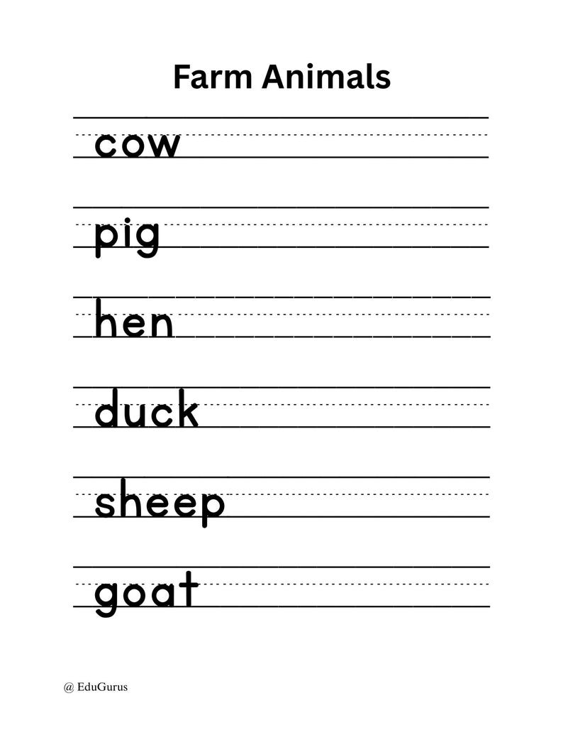 Animal Names Writing Practice: Montessori-inspired Worksheets (PDF ...