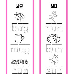 Montessori CVC Word Tracing Cards: Letter U - Pink Series (PDF Download