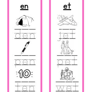 Montessori CVC Word Tracing Cards: Letter E, Phonetic Learning (PDF Download)