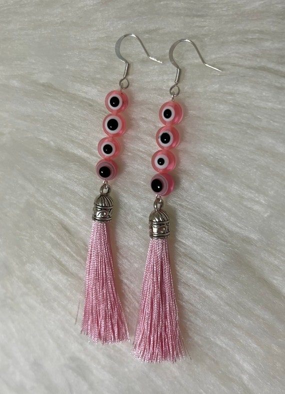Stacked Pink Evil Eye Earrings - Etsy