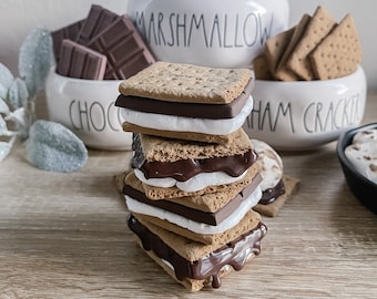 Juego de 2 S'mores falsos, barra de S'mores, sándwich de S'mores, sándwich de S'mores falso, decoración de S'mores, decoración de bandejas escalonadas, decoración de fogatas, S'mores falsos