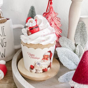 Faux Santa Cupcake, Christmas Cupcake, Vintage Santa Cupcake, Fake Christmas Cupcake, Fake Bake Cupcake, Christmas Decor, Prop