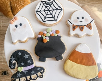 Biscoitos de açúcar falsos para Halloween, Halloween fofo, decoração assustadora para Halloween, biscoitos de açúcar falsos, decoração de bandeja em camadas para Halloween, acessório para fotos