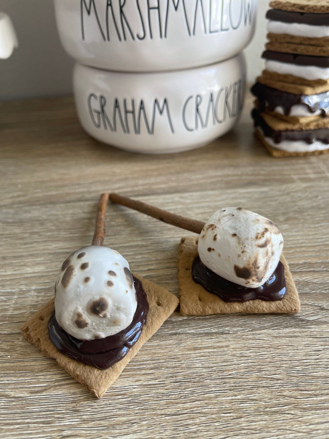 Faux S'mores on A Stick Set of 2, S'mores Decor, Toasted Marshmallows ...