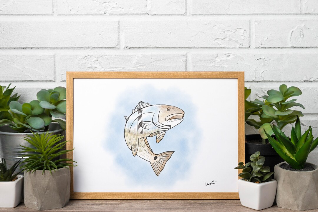 Hatteras Red Drum Art Print of Hand Made Watercolor Hatteras, NC Shore ...