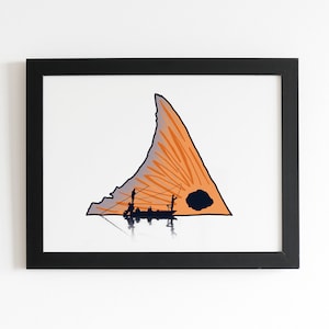 Rote Trommelfischen Art Print - Sonnenuntergang Aquarell - Küsten Dekor - Nautischer Druck - Angler Geschenk - Salzwasser Skiff Fischen 11x14