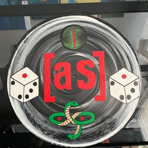 Adult Swim snake eyes themed hand-made vinyl record painting