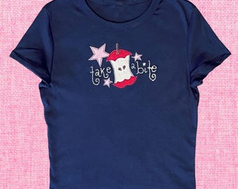 take a bite hand embroidered baby tee