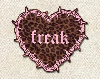 freak barbed wire heart y2k black and white leopard pink waterproof sticker