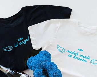 Custom Text Matching T-shirts, Couple t-shirt a match made in heaven, big little sorority reveal gift, gift for valentines day