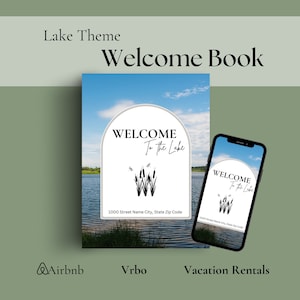 Airbnb welcome book, Canva template, vacation rental guest book, airbnb template, Lake Theme