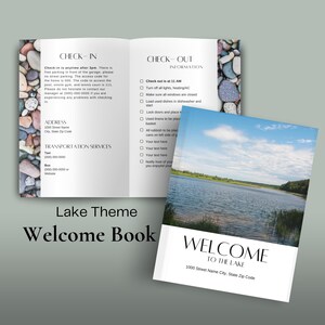Airbnb welcome book, Canva template, vacation rental guest book, airbnb template, Lake Theme