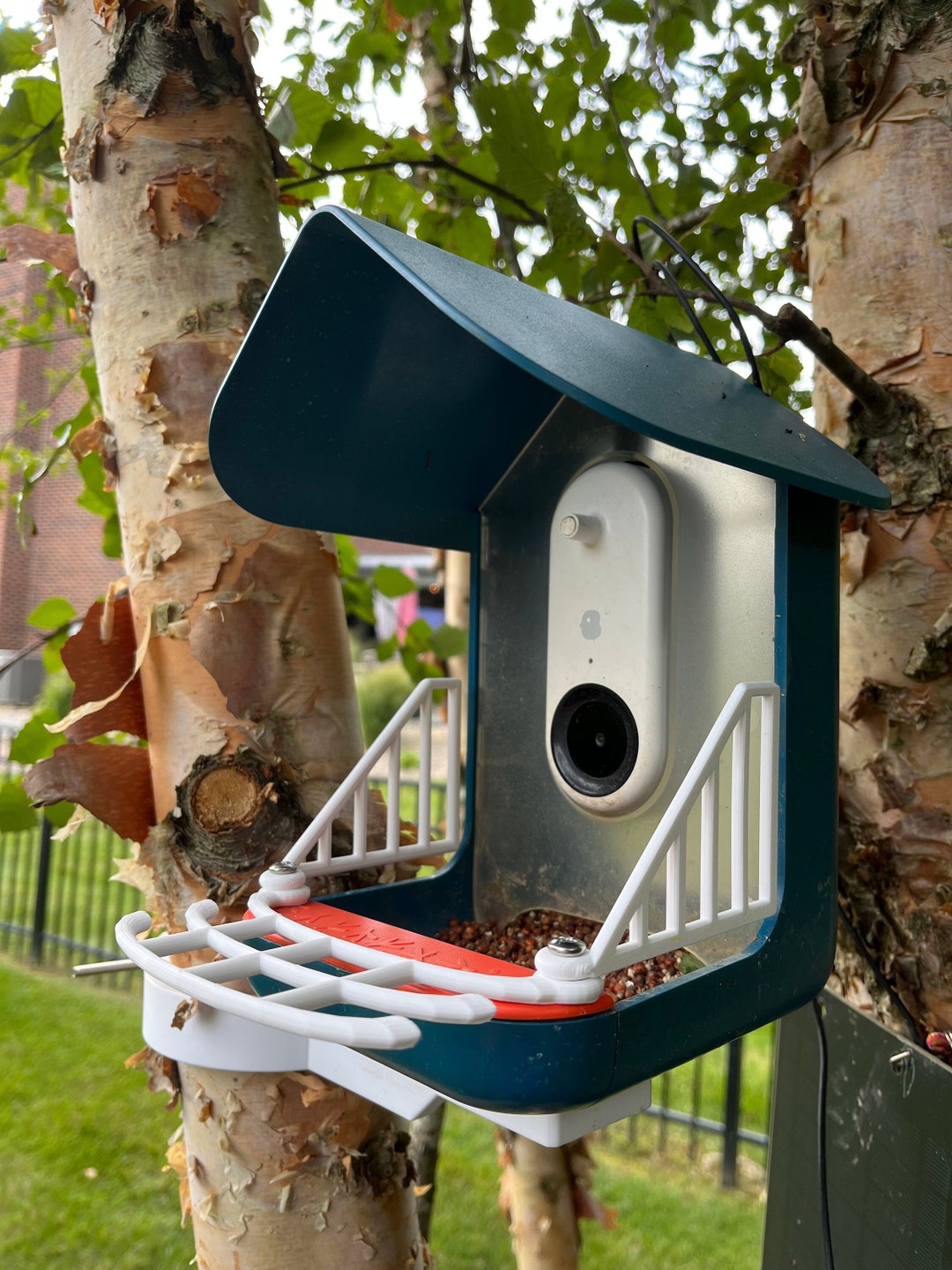 Picket Fence & Double Perch Combo For Bird Buddy Feeder - White, 3D Printed By PERCH3D
