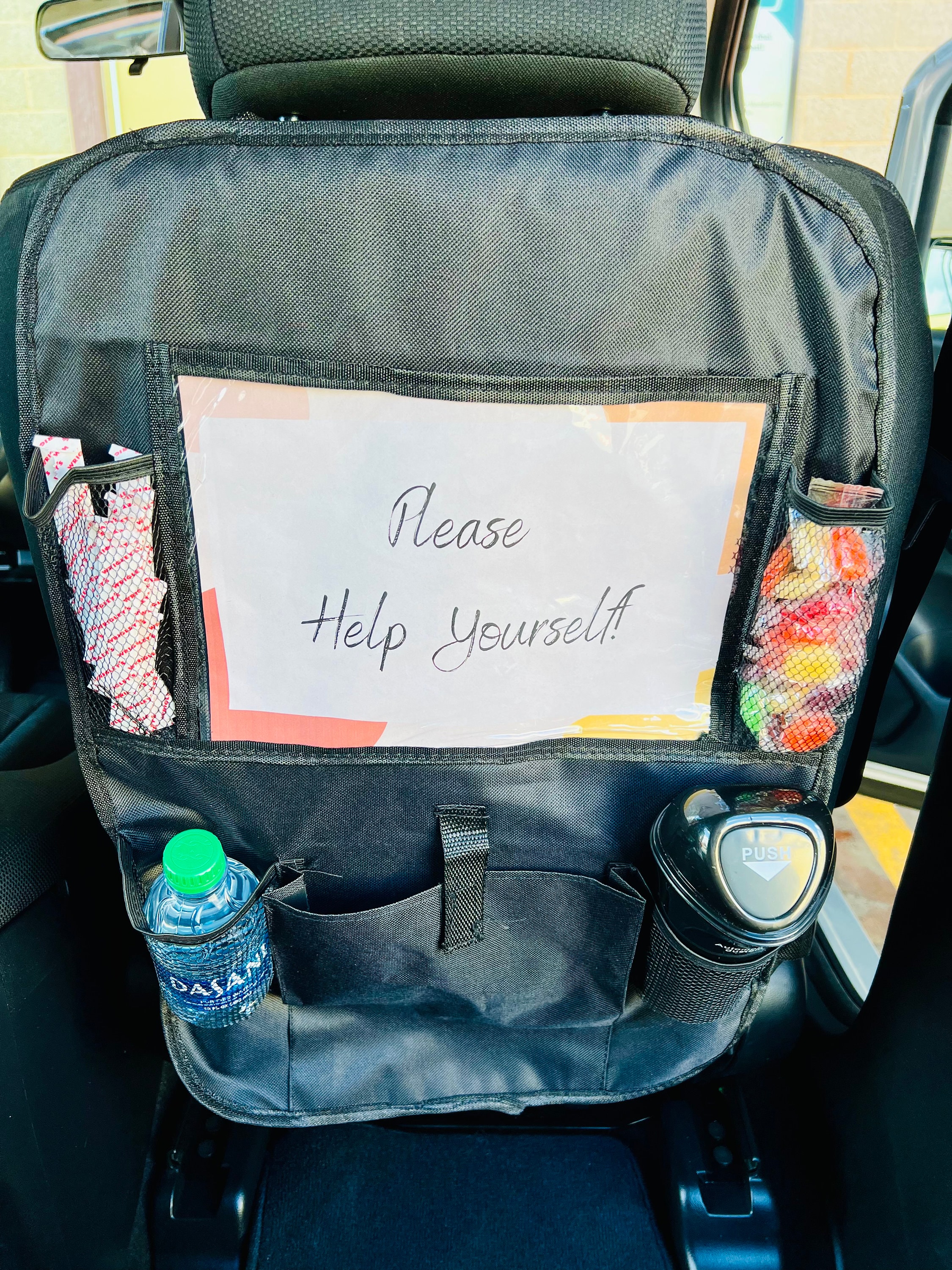 A Tip From the Inventor: Car Handbag Holder Used with a Center-Open Console  – Between Naps on the Porch