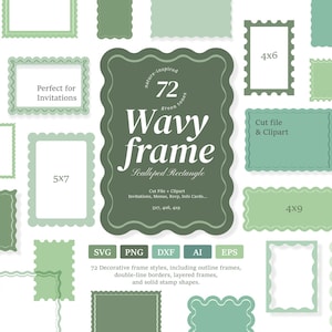 Wavy Scalloped Frame SVG Bundle, Invite border template, Laser cut files, Wedding invites