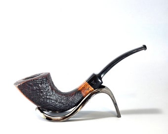 STANWELL VARIO 204: Good/Clean! 70s-90s Danish Vintage Estate Sandblasted Dark Briar Bent Squared FH/Horn w/Smooth Briar Accent Tobacco Pipe