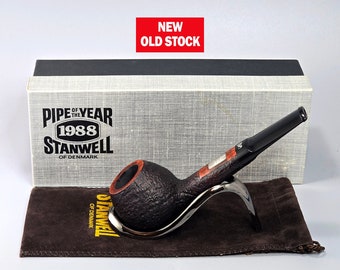 STANWELL 1988 POY (Pipe of the Year) in Box: New Old Stock/Unsmoked! 1988 Danish Vintage Straight Oval Shank Sandblasted Apple Tobacco Pipe