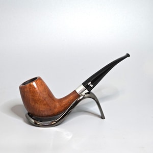 STANWELL STERLING 139: Nice/Clean! 70&#39;s-90&#39;s Danish Vintage Estate Str. Grain Bent Tall Conical Billiard w/Sterling Silver Band Tobacco Pipe