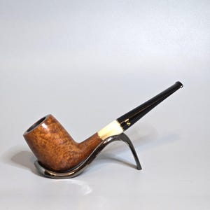 STANWELL BRAZILIA: Very Nice/Clean! 70&#39;s-90&#39;s Danish Vtg. Estate Birds-Eye/Cross Grain Str. Billiard w/Horn Accent/Brass Bands Tobacco Pipe