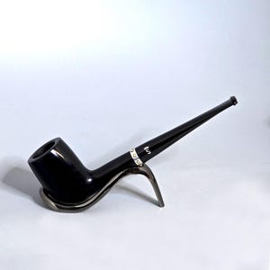 STANWELL (29): ¡Bonita y limpia! Pipa de tabaco danesa vintage de los años 70-90, estilo billar, recta, negra brillante, con banda de plata/latón ornamentada.