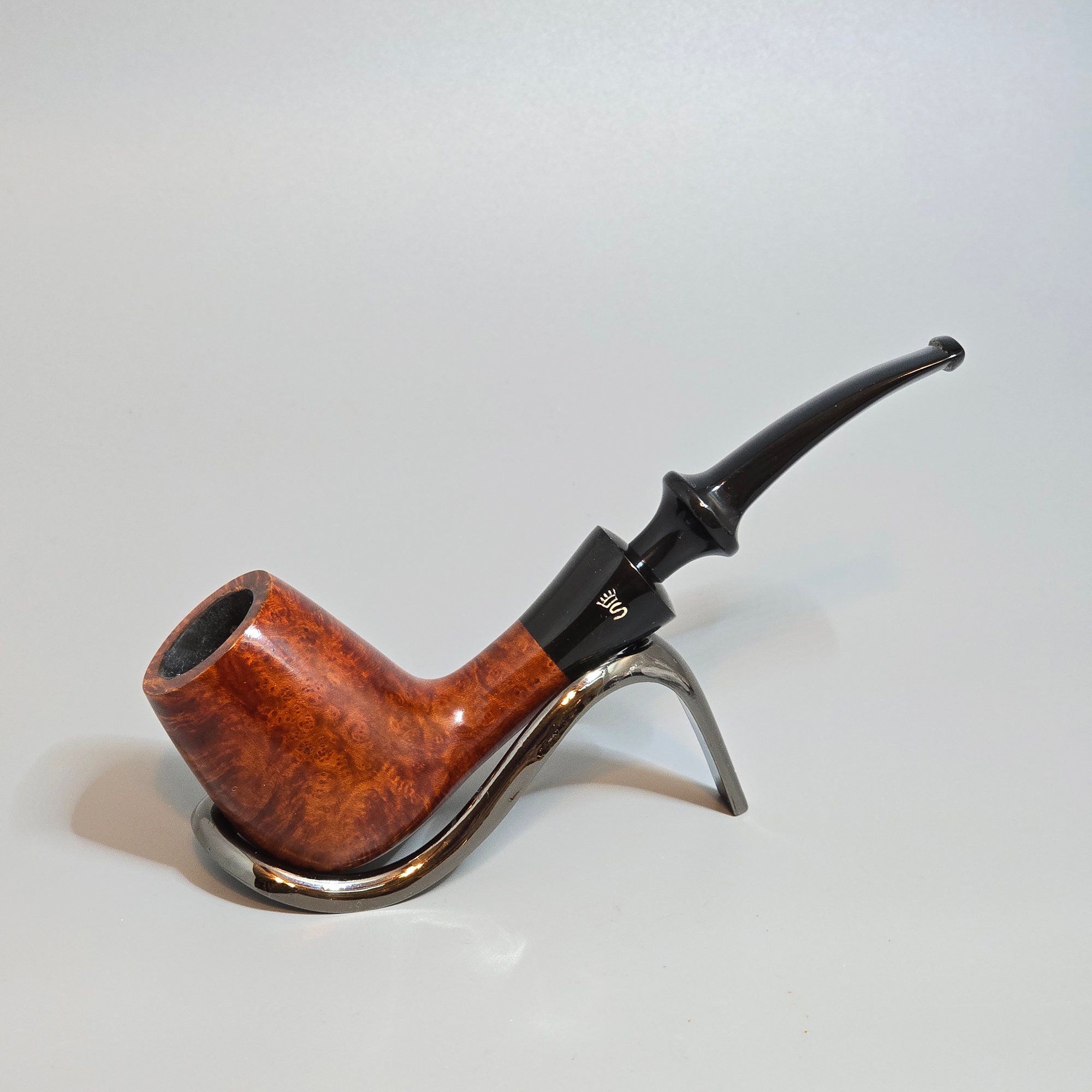 STANWELL HAND MADE 113: Nice/Clean! 70's-90's Danish Vintage Estate Birds-Eye Briar Slightly Bent Brandy w/Vulcanite Mount Tobacco Pipe