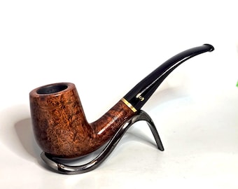 STANWELL GOLDEN CONTRAST 85: ¡Buen estado! Pipa de tabaco danesa vintage de los años 70-90, de brezo ojo de pájaro, grande, curvada, con banda de latón.