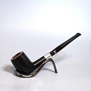 STANWELL STERLING 29M: Nice+/Clean! 70s-90s Danish Vintage Estate Smooth Black Lacquer Briar Str. Med. Billiard w/Silver Mount Tobacco Pipe
