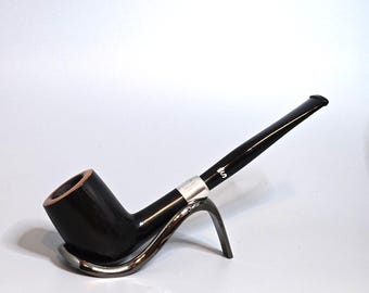 STANWELL STERLING 29M: Nice+/Clean! 70s-90s Danish Vintage Estate Smooth Black Lacquer Briar Str. Med. Billiard w/Silver Mount Tobacco Pipe