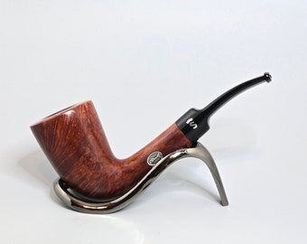 POUL STANWELL COLLECTION 06 1: Like New! 70's-90's Danish Vintage Estate Birds-Eye/Cross Briar Tall Bent Dublin  w/Silver PlaqueTobacco Pipe