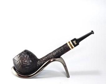 STANWELL BRASS BAND 131: Nice+/Clean! 70s-90s Danish Vintage Estate Black Sandblasted Straight Long Squated Apple w/Brass BandsTobacco Pipe