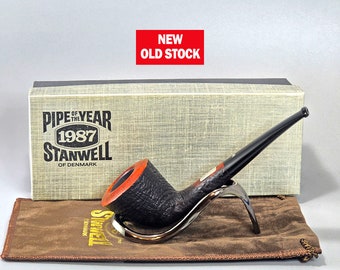 STANWELL 1987 POY (Pipe of the Year) in Box: New Old Stock/Unsmoked! 1987 Danish Vintage Straight Oval Shank Sandblasted Dublin Tobacco Pipe