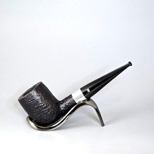 STANWELL STERLING (12): Nice+/Clean! 70s-90s Danish Vintage Estate Dark Sandblasted Briar Large Str. Billiard w/Silver Band Tobacco Pipe