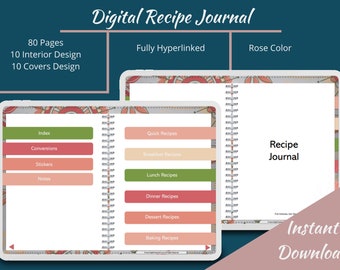 Diario delle ricette digitale, Diario delle ricette, Ricetta digitale, Pianificatore di ricette per libri di cucina digitale, Pianificatore di pasti digitale