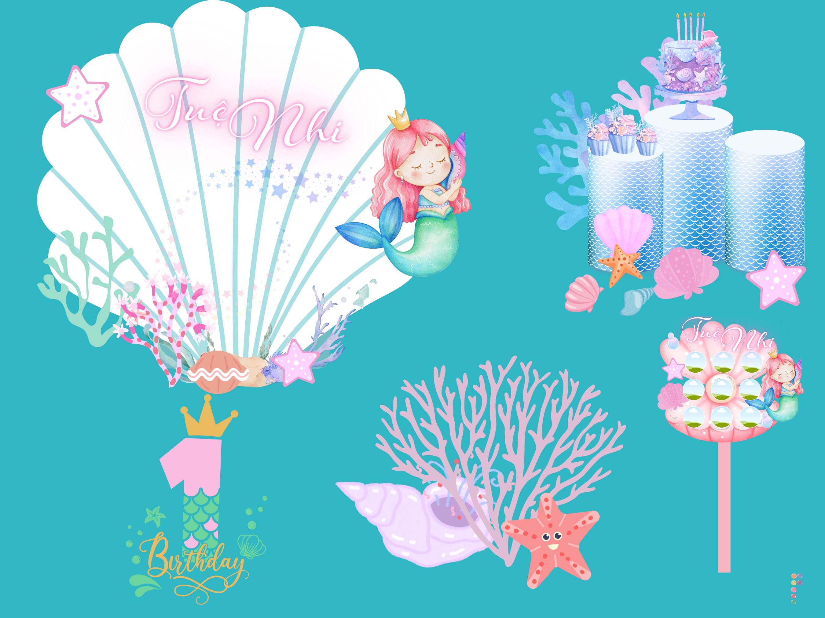 Mermaid Birthday Party Theme Supplies Pear Shell Backdrop Etsy