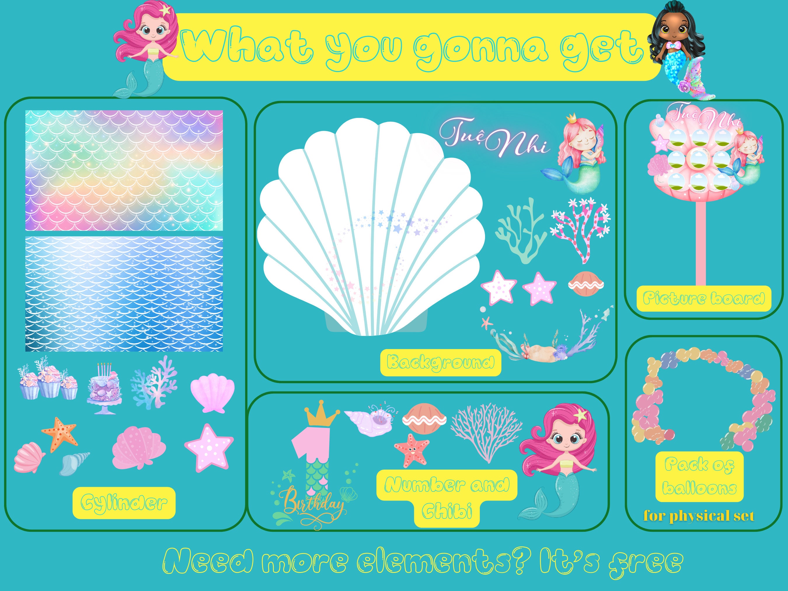 Mermaid Birthday Party Theme Supplies Pear Shell Backdrop Etsy